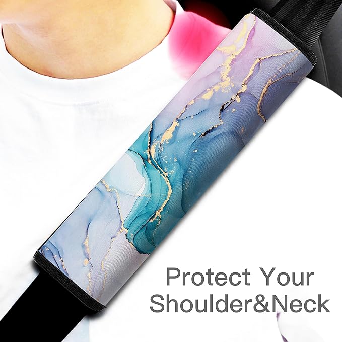 Mokiwala Car Seat Belt Pad Cover, 2-Pack Soft Car Safety Seat Belt Strap Shoulder Pad for Adults and Children, Suitable for Car Seat Belt, Backpack, Shoulder Bag (Colorful Marble)