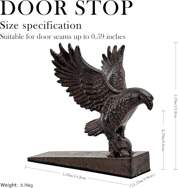 Bald Eagle Cast Iron Door Stop – Heavy Duty Decorative Door Stop, Vintage Style Outdoor & Indoor Door Stopper Iron Door Wedge with Wall Protector
