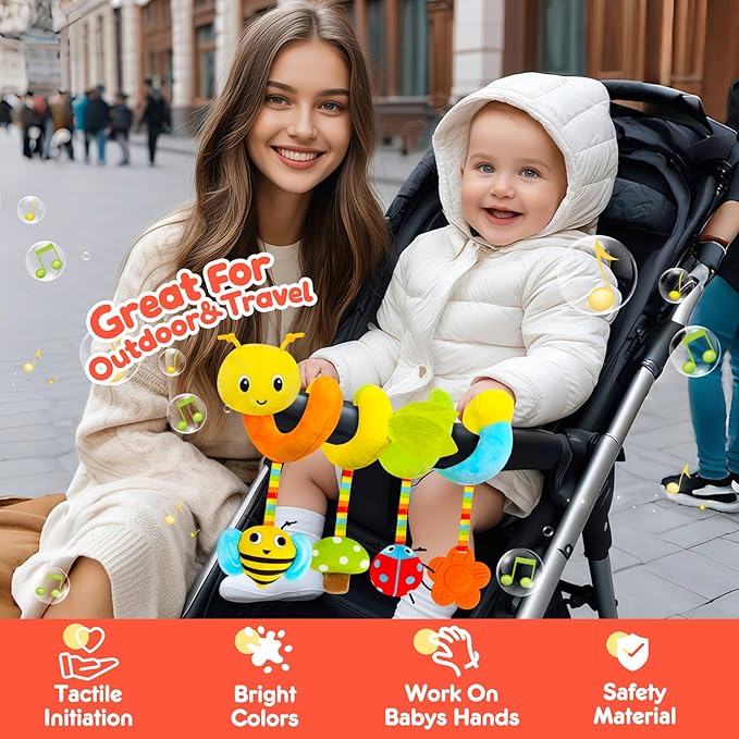 TSYAN Car Seat Toys for Babies 0-6 Months Boy,Baby Spiral Hanging Plush Activity Toys Thank You Gifts for Newborn 0 3 6 9 12 Months Baby Boys Girls