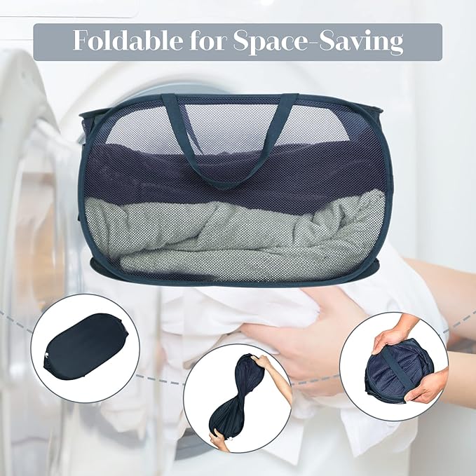 5 Pcs Durable Collapsible Laundry Baskets, Foldable Laundry Basket Large Opening, Pop Up Laundry Hamper with Pocket, Clothes Hamper with Handles for Laundry, Bathroom, Kids Room, Dorm or Trave