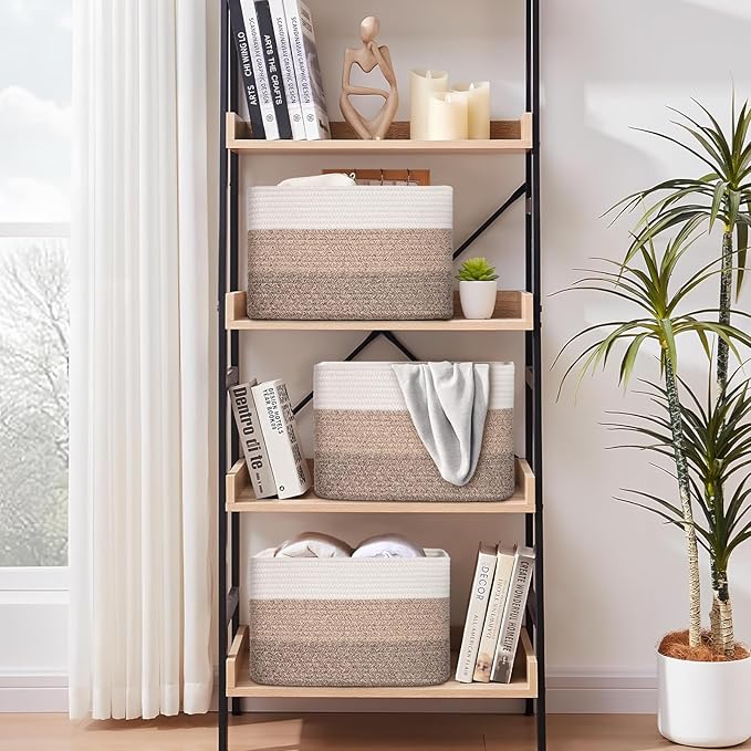 Degeyoyo Woven Storage Baskets, Baskets for Organizing, 3 Pack Woven Basket for Storage, Storage Baskets for Shelf, Towel, Toy, Book, Closet, Baby 15"×10"×9"