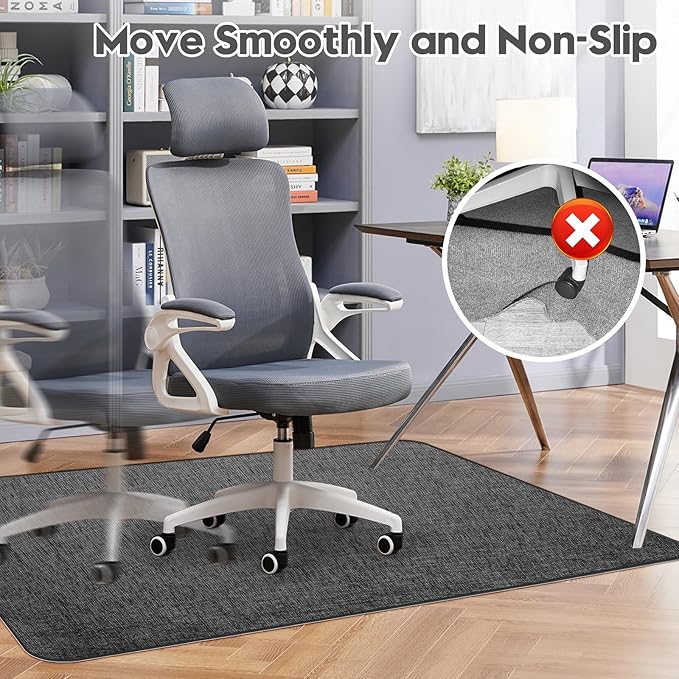 Sycoodeal Office Chair Mat for Hardwood & Tile Floor,Computer Gaming Chair Mat for Rolling Chairs Non-Curve, Anti-Slip, Heavy Duty Floor Protector for Home Office,Dark Black (48" x 55")