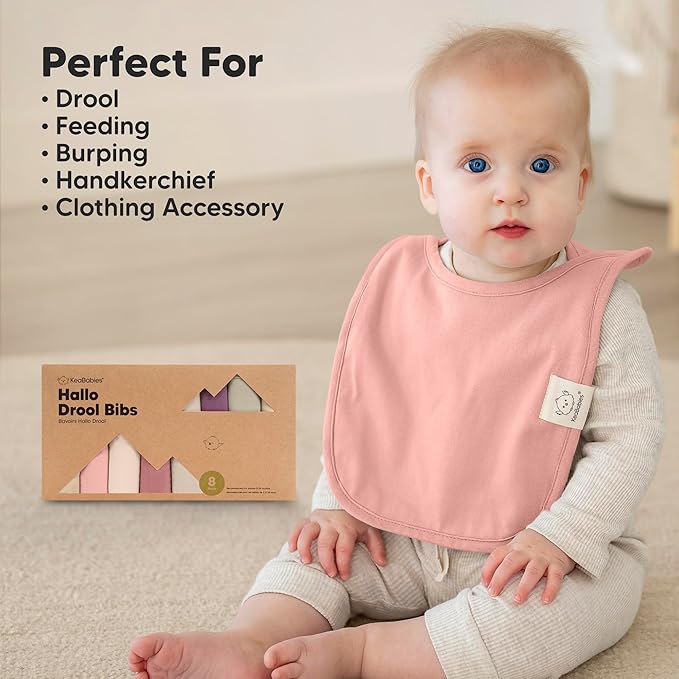 KeaBabies 8-Pack Baby Bibs for Boys, Girls - Pullover Bibs for Drooling Teething Baby Girl & Boy Toddler, Newborn, Soft & Absorbent, Cute Colors, Large Torso Coverage Keep Infant Clean & Dry (Dahlia)