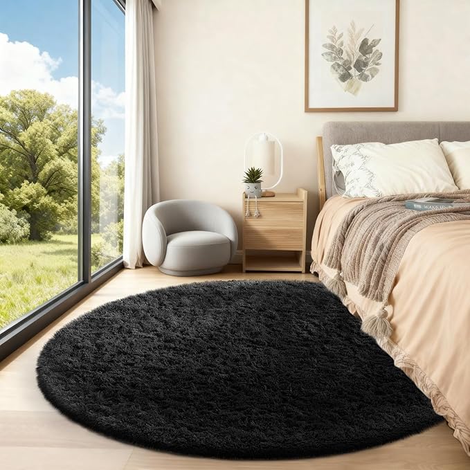 Ophanie Area Rugs for Bedroom Living Room,Color 3- Black,Size 5',Shape Round