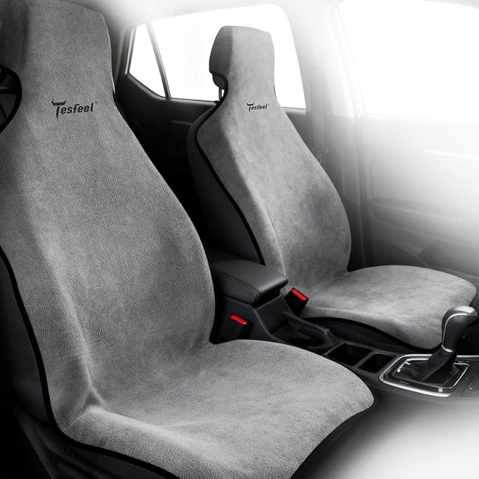 TESFEEL Car Seat Cover Towel, Waterproof Terry Cloth Car Seat Cover Universal Fit for Cars, SUVs, Pickups, Washable Car Seat Protector Brand Customized(Gray,1pc)