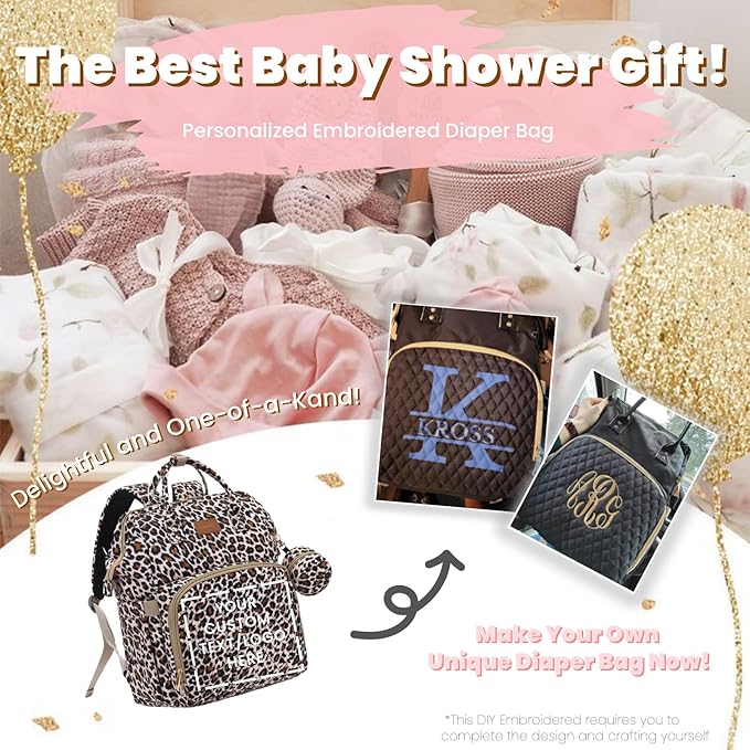 ROSEGIN Diaper Bag Backpack with Changing Pad, Pacifier Case, Baby Bag for Boy Girl Toddler - Large, Stylish, Waterproof Travel Quilted Diaper Bag for Mom - Baby Shower - Cheetah
