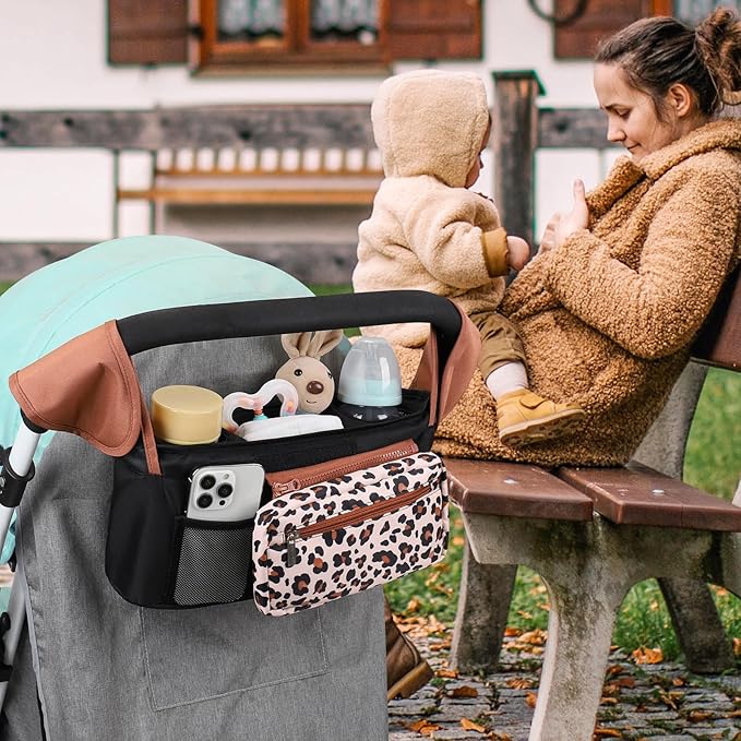 Accmor Universal Stroller Organizer with Insulated Cup Holder Detachable Phone Bag and Shoulder Strap,Stroller Bag Caddy Organizer Fits for Uppababy, Baby Jogger, Britax Strollers