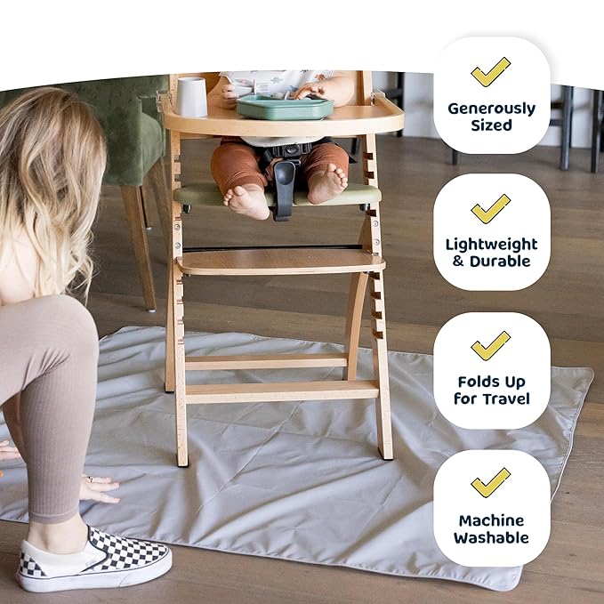 Tiny Twinkle Mess-Proof Splat Mats for Under high Chairs or Table Cover Art Projects for Baby and Toddler - Waterproof, Washable Floor or Table Splash mat 51" x 51" (Checkers Black)