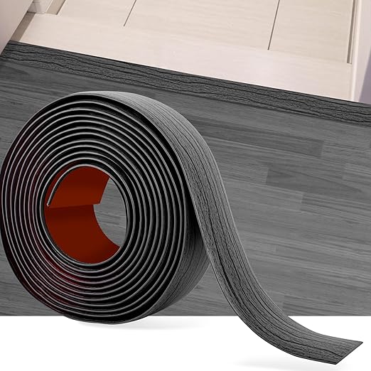 10Ft Floor Transition Strip Self Adhesive Vinyl Cover Floor Strip Flat Divider Transition Strip Wood Grain Design for Laminate Floor Gaps and Doorway Transitions (10Ft x 1.57 Inch, Gray)
