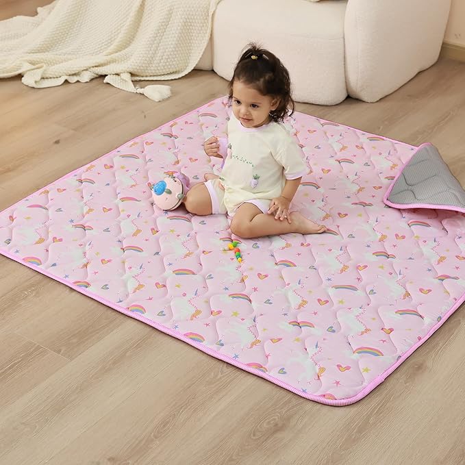 Viviland Baby Play Mats for Floor, Thicken Cushioning Padding Foam Playmate for Baby and Toddlers Infants, 71" x 59" Playpen Mat, Non-Slip & Machine Washable - Pink Unicorn