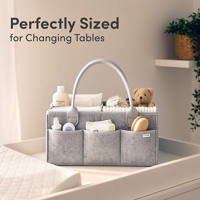 PUTSKA Nursery Storage Basket - Baby Diaper Caddy Organizer for Diaper Station, Newborn Essentials, Baby Shower Gifts and Registry Must-Haves for Boy or Girl
