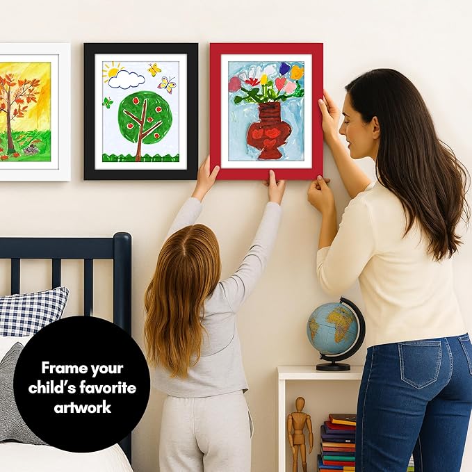 Americanflat Kids Artwork Frame Changeable (Apple Red) - Magnetic Door Holds 100 Art Pieces - 8.5x11 Letter Size Display with Mat or 10x12.5 Without Mat - My Mini Masterpiece