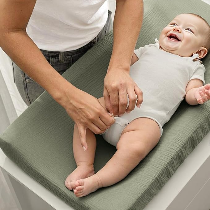 3 Pack Muslin Changing Pad Covers for Girl Boy, 100% Soft Cotton Changing Table Cover, Breathable Baby Nursery Diaper Chang Pad Sheets (Pistachio)
