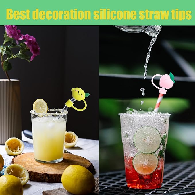 RENUIS 8Pcs Cute 10mm Fruit Straw Covers Cap for Stanley Cup,Silicone Straw Toppers Compatible with Stanley 30&40 Oz Tumblers with Handle, Dust-Proof Reusable Lids Tumbler Cup Accessories