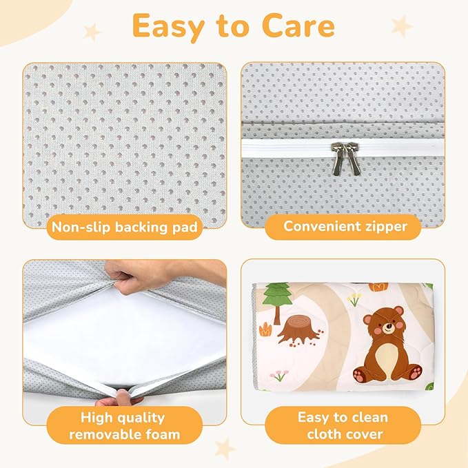 Baby Play Mat Toddler Playpen Mat 50 x 50 inch, Removable-Washable Cover,Extra Thick Foam Padding,Non-Slip Crawling Cushion for Infants, Toddlers & Babies Tummy Playing Time