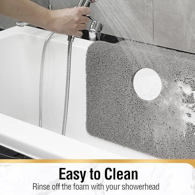 HITSLAM Square Shower Mat, 47 x 47 Inch Non Slip Bath Mat for Tub, Soft PVC Loofah Bathtub Mats with Drain Holes, Quick Drying Bathroom Stall Floor Mat, Bathroom Accessories Without Suction Cup, Grey
