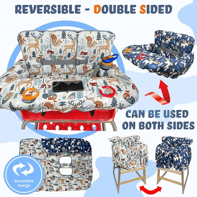 Shopping Cart Cover for Baby and Toddler, Waterproof Grocery Cart and High Chair Cover, Soft Padded Cart Cover for Babies, Universal Fit for Costco, Target and Restaurant High Chairs