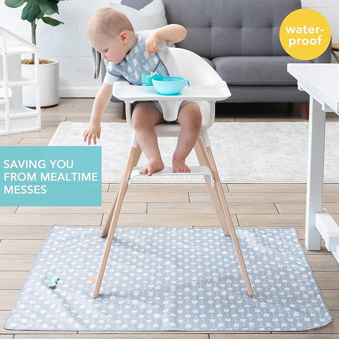 Bumkins Baby Splat Mat for Under High Chair, Babies Toddlers Eating Mess Mat, Waterproof Reusable Cloth for Arts and Crafts, Playtime Mat for Kids, Floors or Tables, Fabric 42inx42in, Gray Arrows