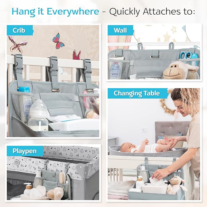 ROYAL RUSU Premium Hanging Diaper Caddy Organizer – Nursery Storage Caddy for Baby Essentials – Ideal Gift for Boys & Girls – Fits Crib, Changing Table, Playard, Wall & Door