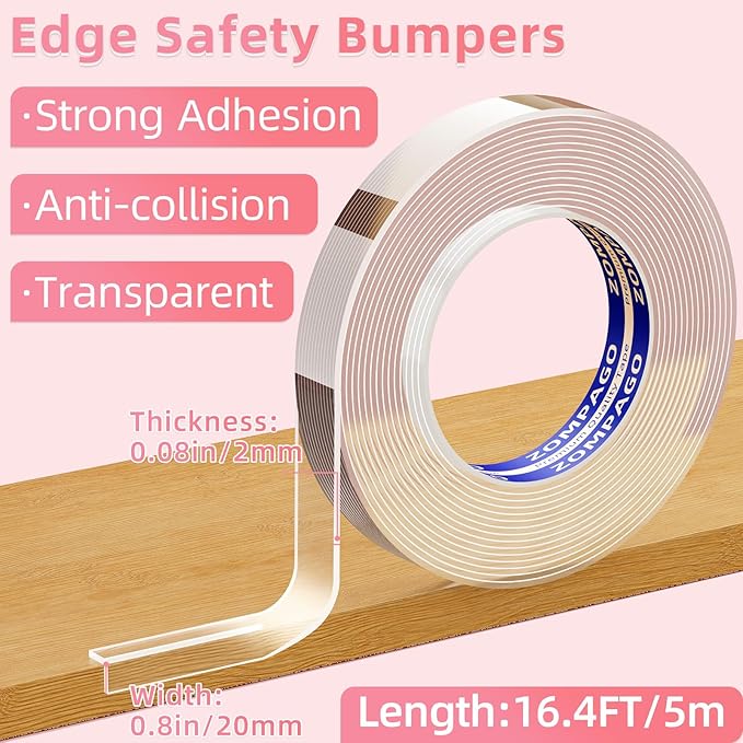 Clear Soft Corner Protectors for Furniture Strip,0.8in (W) x 16.4FT(L), Sharp Edge & Table Bumper,Window Edge,Wall Protector,Soft Corner Guards Safe for Proof,Table Corner Protectors in Family
