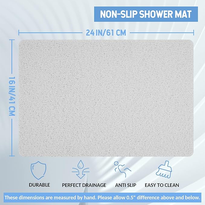 Hargiis Non-Slip Bathtub Mat, Anti Slip Shower Mat, Fast Drying Bathtub Mats, Foot Scrubber Mat, Anti Slip Mat for Tub, Floor, Bathroom, Kitchen, Home, Hotel (White 24"×16")