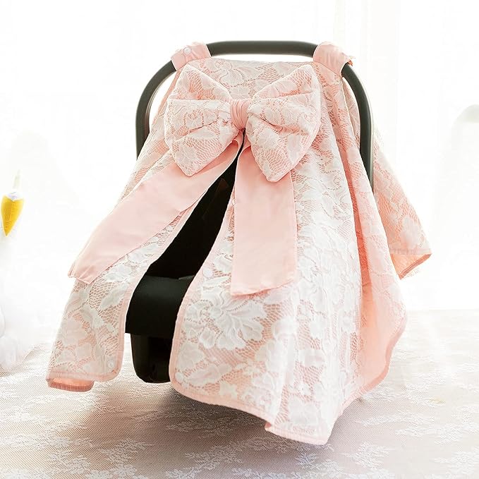 Baby Carseat Canopy Cover with Bow for Girls Boys with Bow Stroller and Cart Cover Carseat Nursing Cover for Newborn