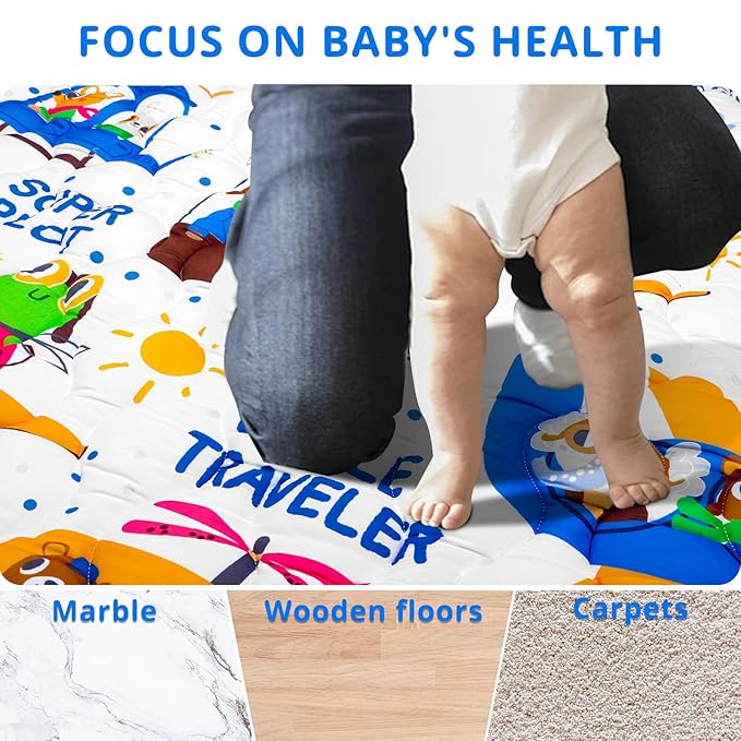 Baby Gyms Playmats for Playpen Boho Rainbow Play Mat for Playpen Playyards Thicken Soft Padding Foam Playmats for Babies (50"×50", 12- Animal Pilot)