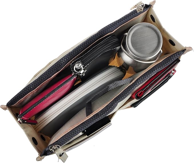 Vercord Updated Purse Handbag Organizer Insert Liner Bag in Bag 13 Pockets Milky Beige Medium
