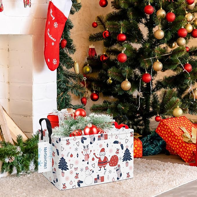 LANGYASHAN Rectangular Christmas Santa Claus Storage Basket with Handles for Organizing Home Kitchen Boys and Girls Toys Office Closet Shelf Baskets (Rec Santa Claus)