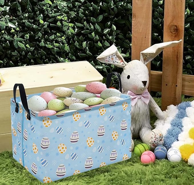 KUNRO Bunny Easter Basket Storage Basket Gift Shelf Basket Storage Bin, Nursery Basket Organizer Box for With Handles for Room Deco