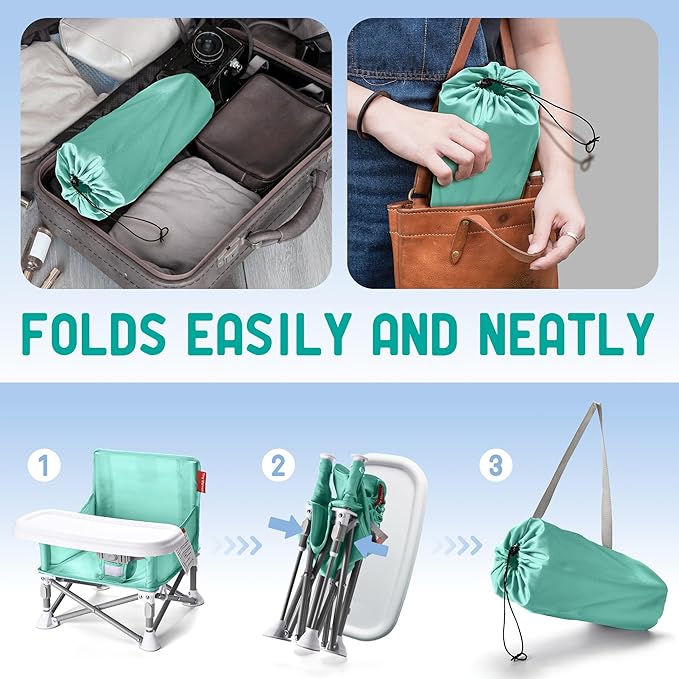 Tiny Marvels Portable Booster Seat, Foldable Baby High Chair with Removable Tray, Safety Harness & Carry Bag – for Toddlers Ages 6M-3Y, Ideal for Dining, Travel, Camping & Family Time