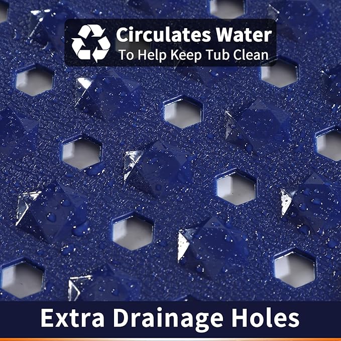 Yimobra Bathtub Mat Non Slip, 27.5"x15.5" Machine Washable Shower Floor Mat, Soft on Feet, Bathmat with Drain Holes and Suction Cups, Bathroom Essentials, Dark Blue