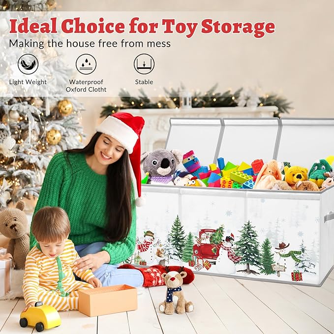 decalsweet Kids Toy Box Storage Chest Collapsible Storage Bin with Lids Handles for Boys Girls Toddler, Large Christmas Kids Toy Organizer Box for Kidsroom Bedroom Playroom Nursery,37.7"x12.5"x15.7"