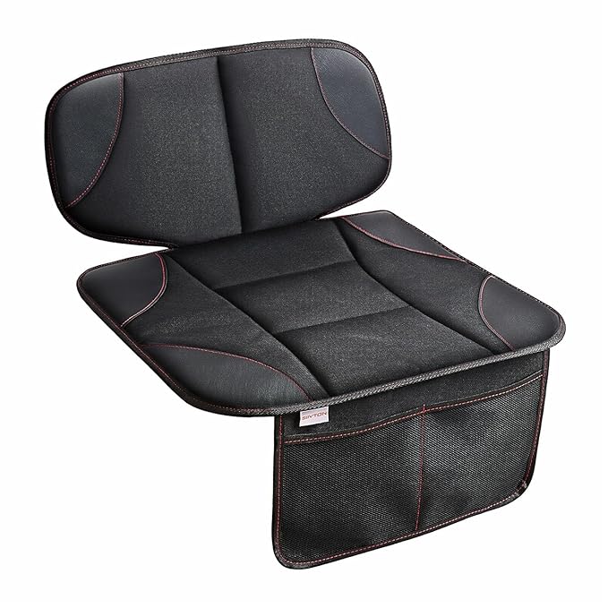 Siivton Kids Booster Seat Protector Mat, Thick, Anti-Slip, Waterproof, with Mesh Pockets for Toys & Snacks, Fits Most Cars, Black - 2 Pack