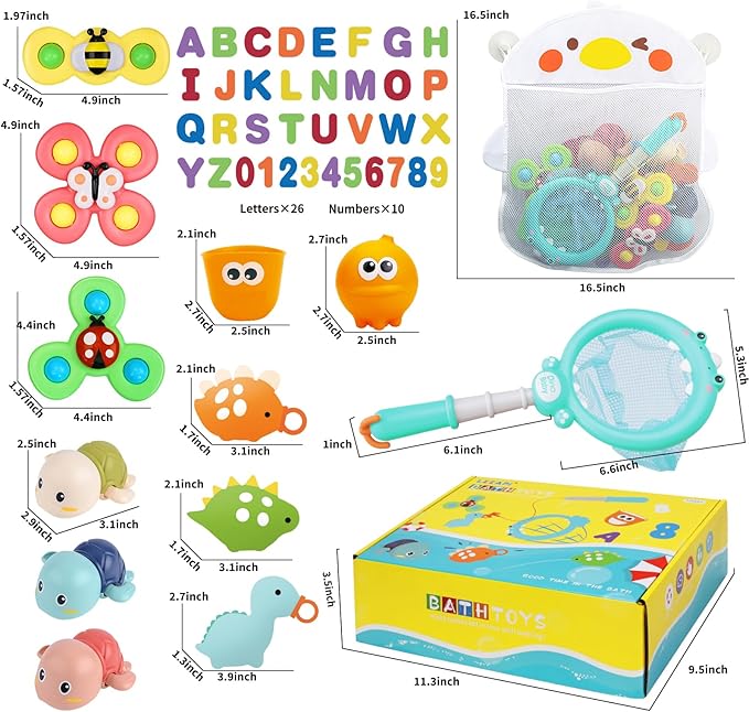 LZZAPJ Baby Bath Toys for Toddlers 1-3, Kid Bathtub Toy with 36 Foam Bath Letter & Number, Fishing Games with Fish Net, Water Pool Toy with Storage Bag, Shower Toy Gift for Boy Girl Infant 1 2 3 4 5 6