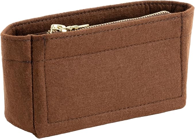 Mini Purse Organizer Insert for Longchamp Le Pliage Small Tote – Felt Inner Bag Liner with Zipper Pocket, Lightweight Storage for Mini Handbags, Brown