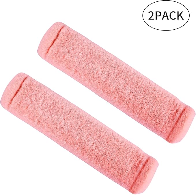 Amooca Soft Faux Fur Universal Fit Seatbelt Cover Car Truck SUV Airplane Seat Belt Shoulder Pad for Carmera Backpack Straps Neck Cushion Protector 2 Pack 10.5in Orange Pink