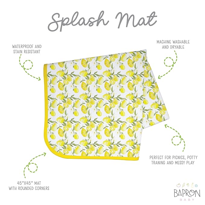 BapronBaby Fresh Lemon Splash Mat - Waterproof Catch-All for Under High Chairs, Floors, Tables, Playtime or Arts & Crafts - Machine Washable - 45" x 45”