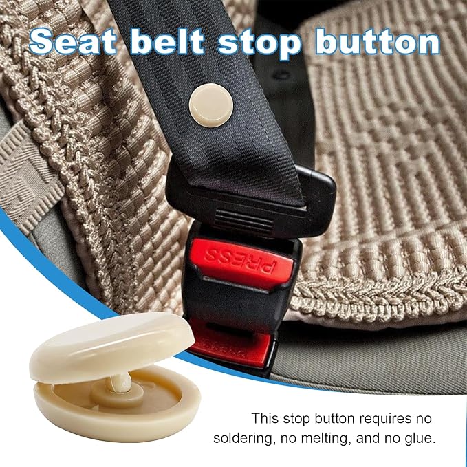 Augeny 10 Sets Seat Belt Button Stop, Plastic Seat Belt Stop Clips, Universal Snap-On System Seatbelt Buckle Stopper Button Kit, Prevent Buckle from Sliding Down, No Welding Required (Beige)