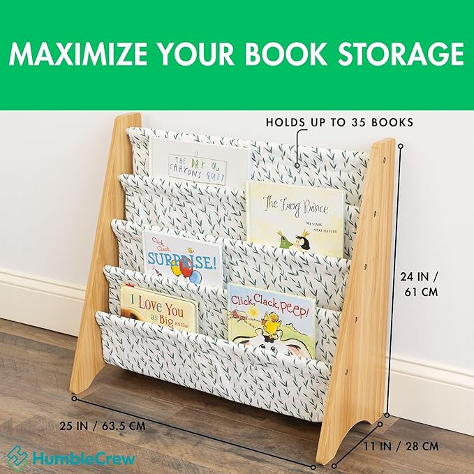 Humble Crew Kids Bookshelf, 4-Tier Front-Facing Book Display Organizer, Montessori Toddler Bookcase for Playroom, Bedroom & Reading Corner, Natural/White/Green