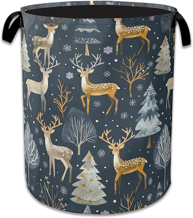 Woodland Deer Laundry Basket Collapsible Laundry Hamper, Oxford Cloth Storage Bin for Room/Bathroom/Bedroom/Dormitories 16" X 20.8"