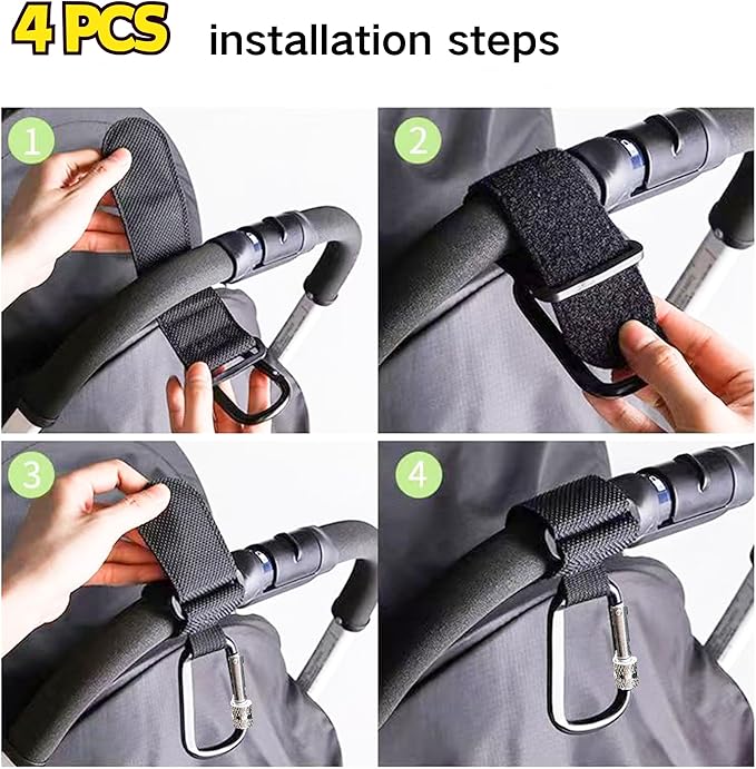 LIGHUFEIC 4 Pcs Walker Hook Hanging,Versatile Anti-Fall Off Stroller Hooks for Hanging Diaper Bags Walker Rollator Crutches Wheelchair, Purses, and Shopping, Hang It Anywhere You Need It(Black)