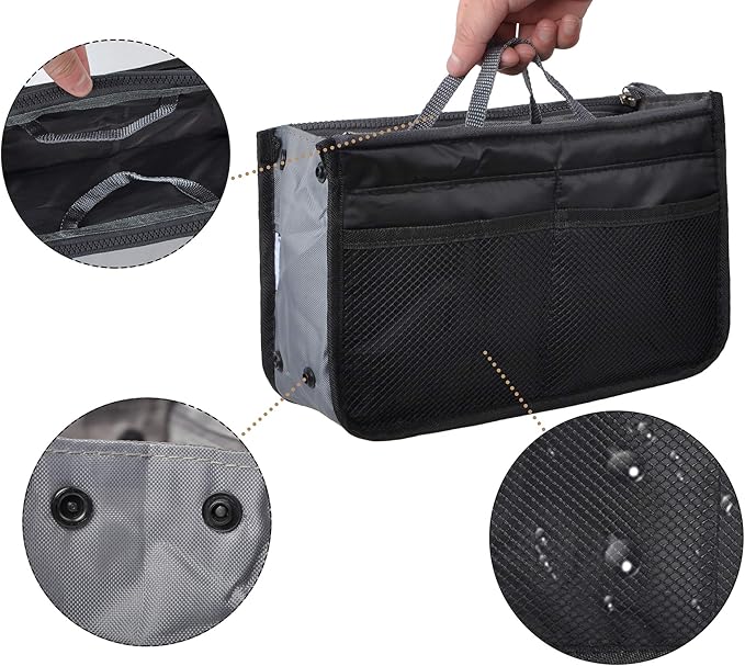 Vercord Purse Organizer Insert for Handbags Bag Organizers Inside Tote Pocketbook Women Nurse Nylon 13 Pockets Black Medium