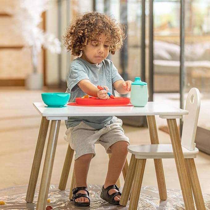 Nuby Sure Grip Miracle Mat 3-Section Toddler Plate - Oval Suction Silicone Plate - 6+ Months - Red