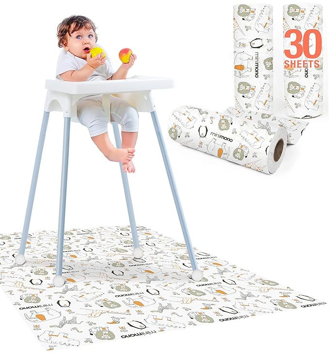 Baby Splat Mat for Under High Chair - 30 Pcs Disposable and Waterproof Splash Mats - 40"x47" Multipurpose Activity Mat for Picnic, Arts and Crafts - Baby Led Weaning Supplies (Penguins)