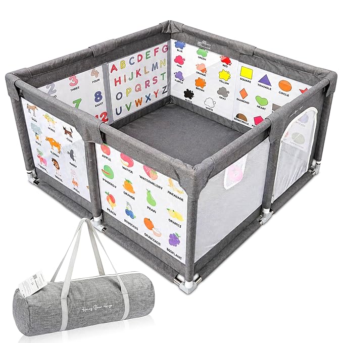 Baby Playpen 50x50 - Educational Play Yard with 6-Sided Learning Panels - Toddler Play Area Indoor Outdoor - Breathable Mesh Safety Enclosure