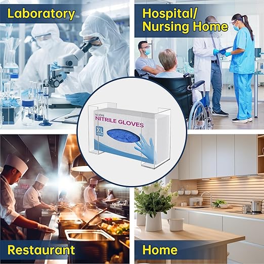 NiHome Clear Acrylic Wall Mount Glove Box Holder Tissue Box Dispenser for Kitchen, Bathroom, Garage, Lab, Salon, Space-Saving Adjustable Organizer for Gloves, Tissues, Easy to Insatll (1-Tier)