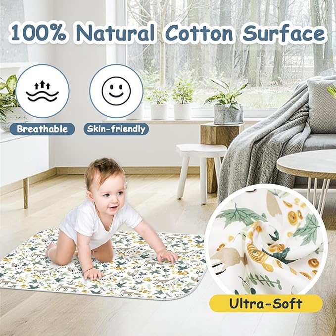 Coinarin Baby Diaper Changing Pad – 31.5" x 21.5" Extra Large Waterproof Absorbent Portable Changing Mat, Reusable Changing Pad Liner for Travel or at Home Use(Fox)