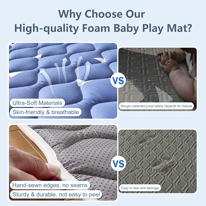 Premium Baby Play Mat 36" X 36", Thicken Foam One-Piece Crawling Mat, Non-Slip Cushioned Baby Playmats for Infants, Babies, Toddlers, Foldable and Machine Washable