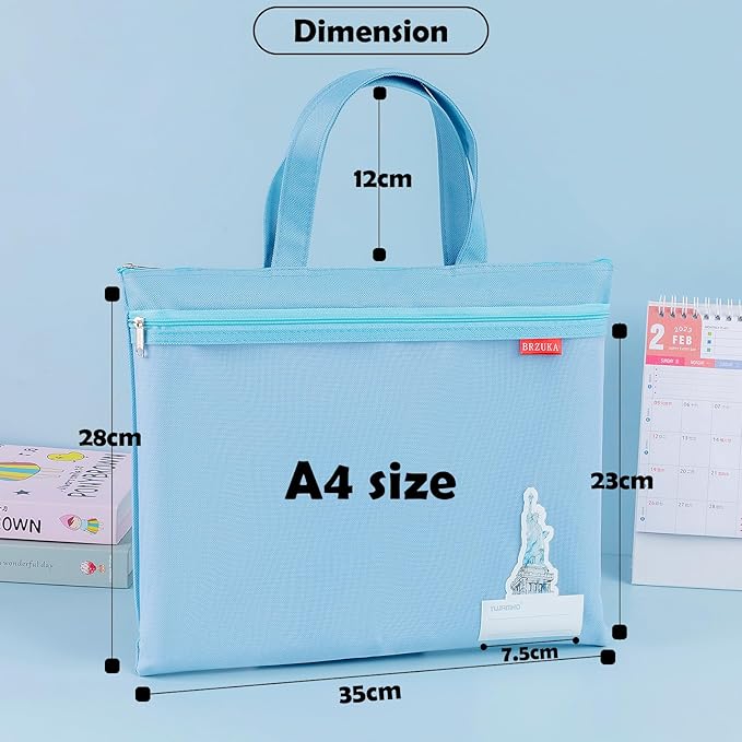 BRZUKA Mesh Zipper Pouch 11x13.7 in, A4 Double Pocket Waterproof File Bag with Handle, Document Storage for School/Travel/Office/Cross Stitch/Puzzle (Blue)